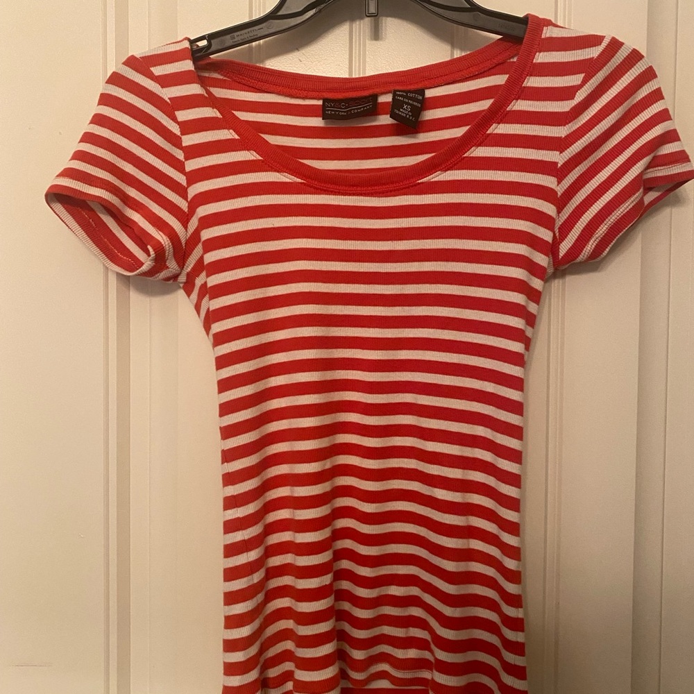 New York & Company Red and White Striped Tee